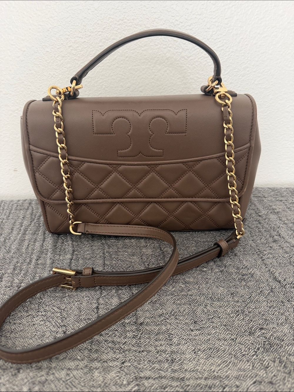 Tory Burch Savannah Leather Shoulder Bag with Gold Chain